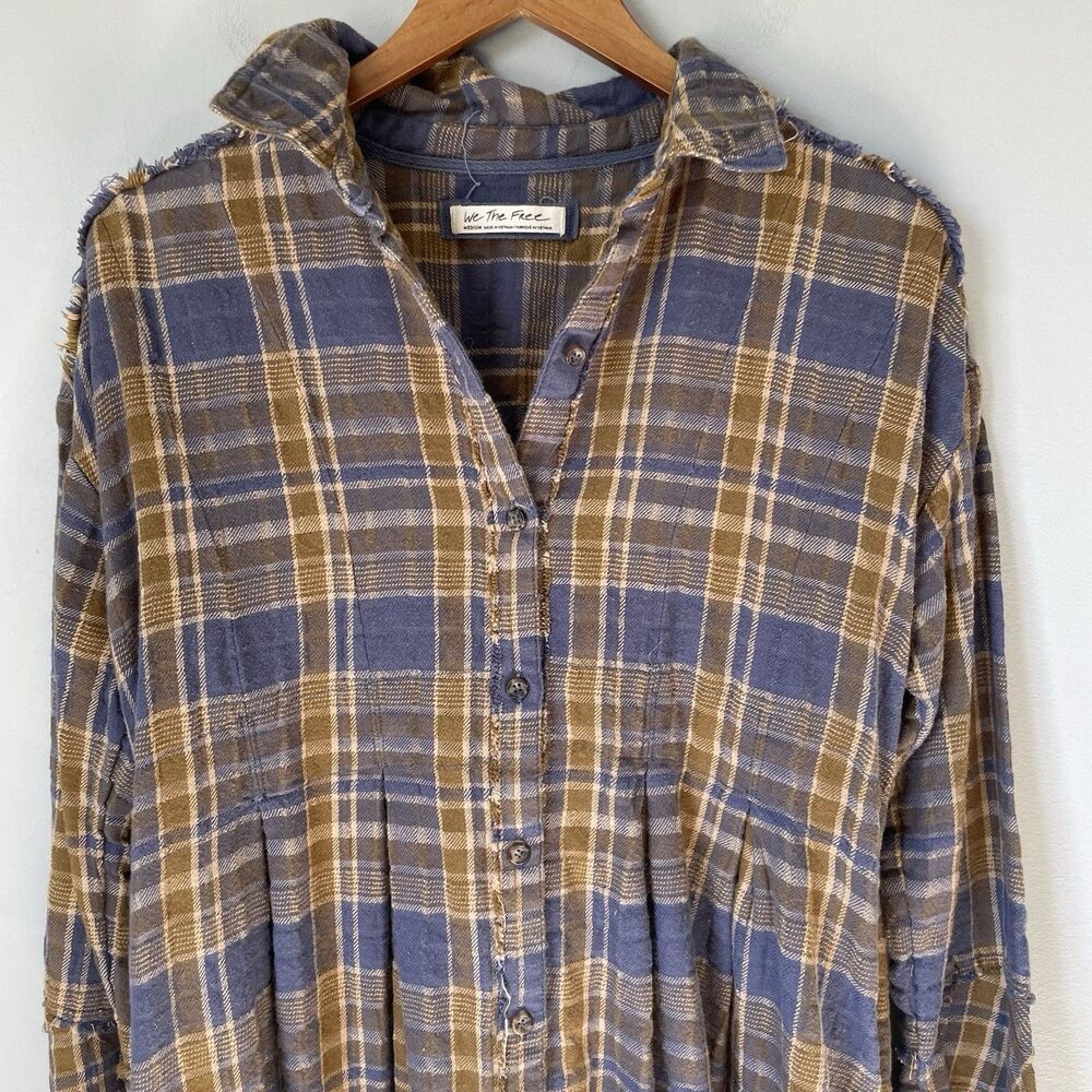 We The Free Plaid Plaid Flannel Mary Ann Button Down Tunic Dress Women's Medium - Picture 5 of 13